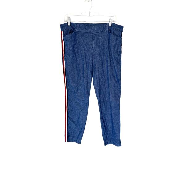 Old Navy Blue Denim Linen Blend Mid-Rise Side-Stripe Ankle Dress Pants Size 12 - Picture 2 of 16